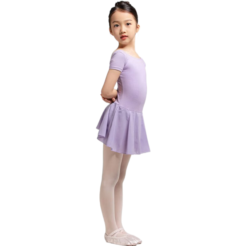 Sansha Ballet Children's Leotard with Skirt, Girls' Short-Sleeve Practice Costume, Dance Exam Outfit Y3554 Light Purple S