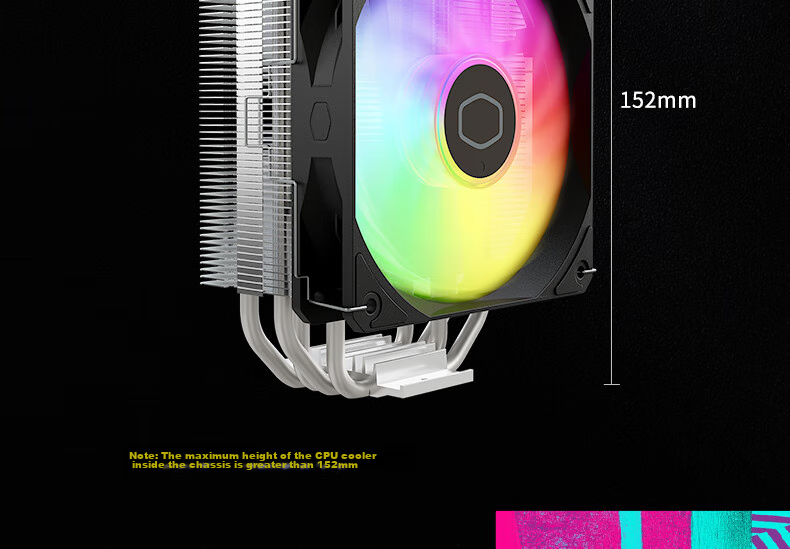CoolerMaster Hyper 510 Down-Pressure Air Cooler All-Black Design Direct Contact 5 Heat Pipes Mini Size ITX Case Compatible Multi-Platform Mounting 3-Year Warranty 12