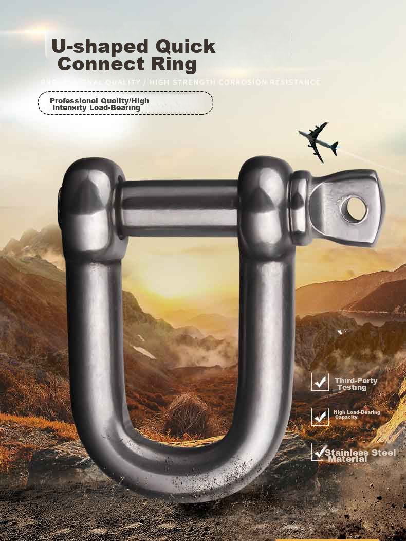 Locroyon 979 U-Shaped Quick-Release Ring, National Standard Straight Lifting Shackle, U-Shaped Clip, Tow D-Shaped Shackle, 304 Stainless Steel Material, M10 1