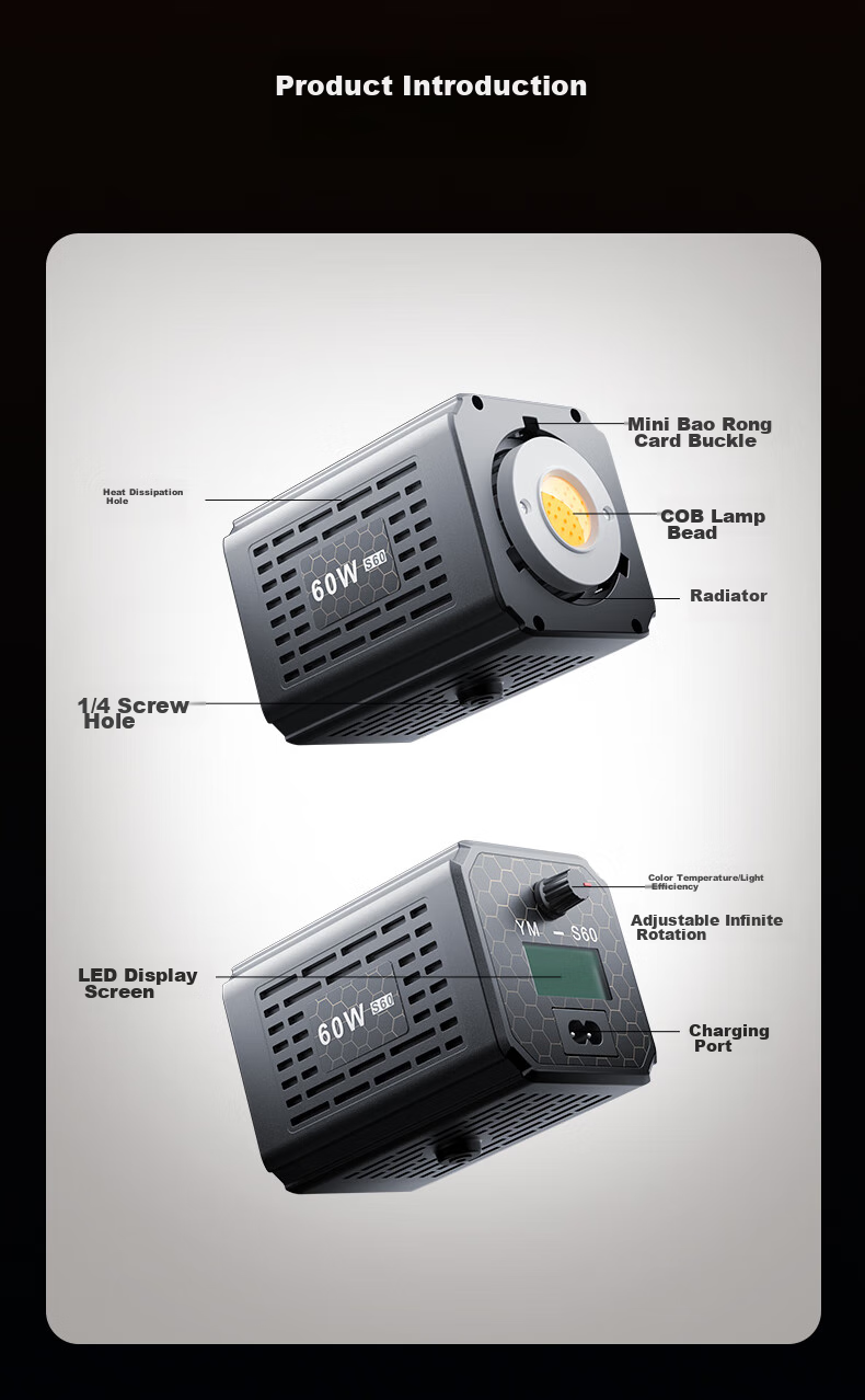 CRENOV [12000mAh] 60W Dual Color Temperature COB Fill Light with Built-In Battery, Desktop Live Streaming Professional Photography Studio Clothing Studio Continuous Lighting Indoor Photography Portable Fill Light 14
