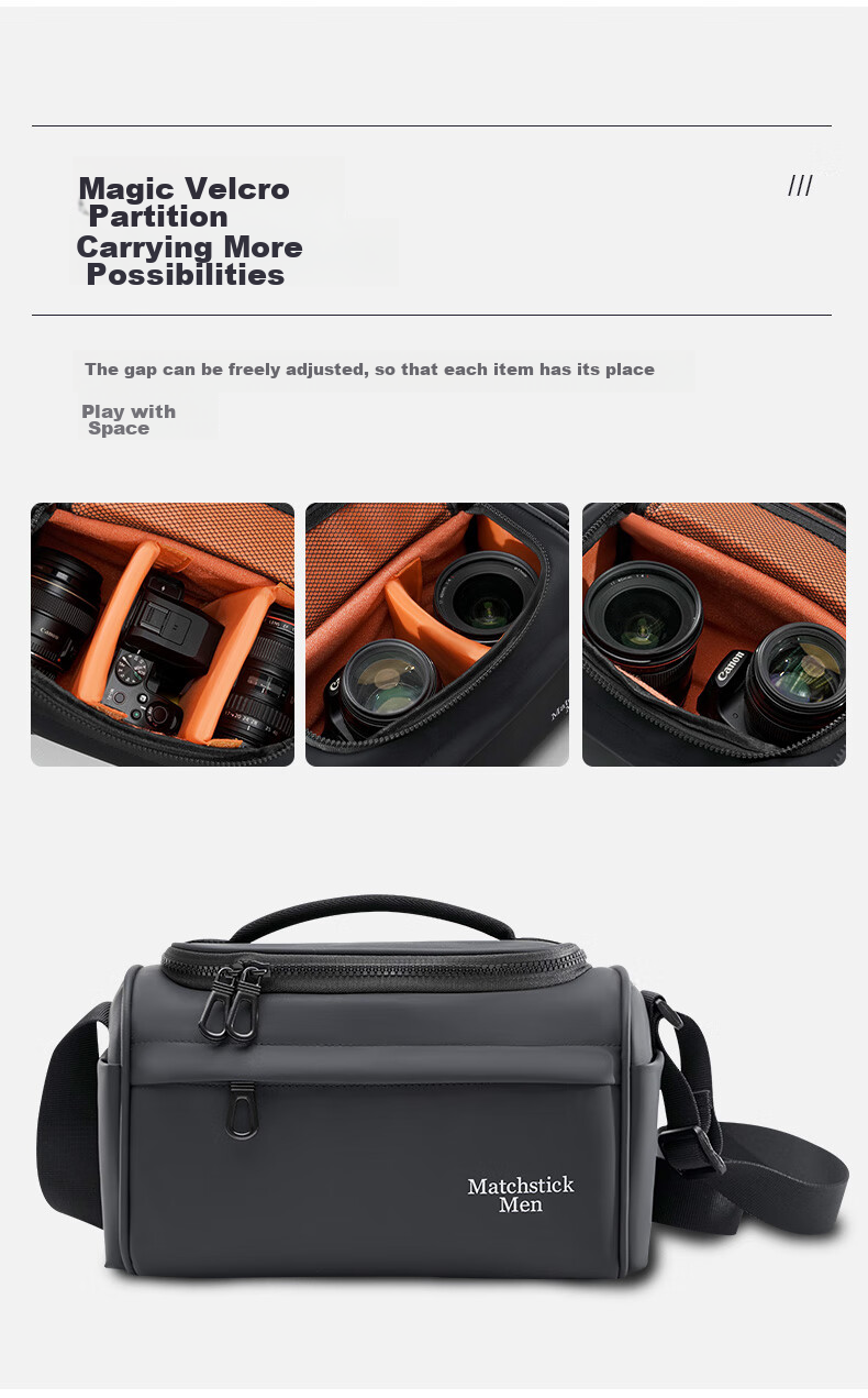 Matchstick Men FC-8811 Shoulder Digital Camera Bag DSLR Bag with One Camera And Two Lenses (Black) 2