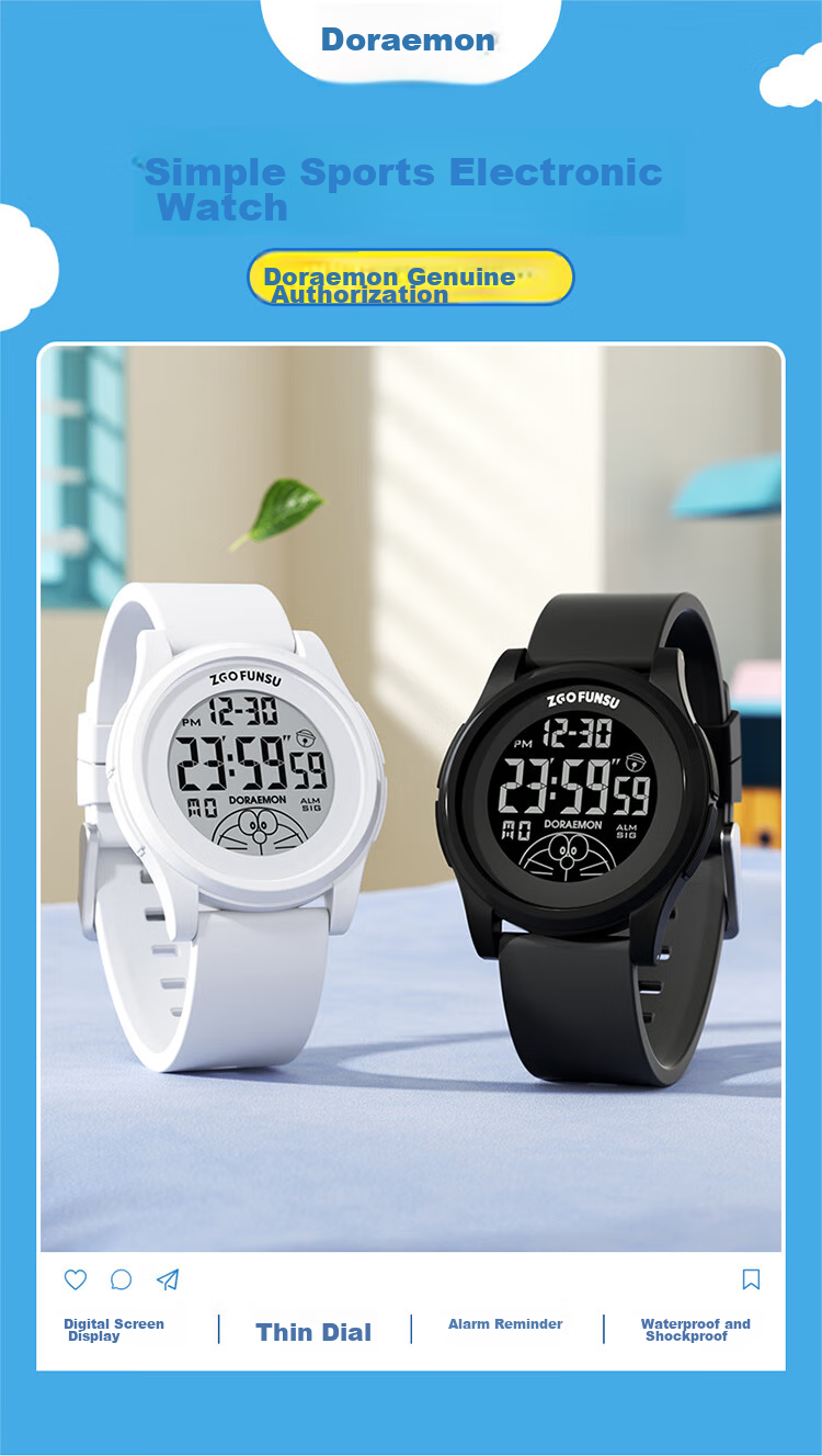 ZGO Doraemon Children's Electronic Watch for Boys, Middle And Elementary School Students, Teenagers, Time-Telling Watch, Birthday Gift 8555 1
