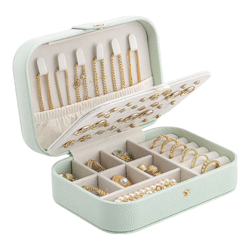 VLANDO Jewelry Storage Box, Birthday Gift for Wife, Portable Travel Case for Earrings And Rings, Mint Mambo