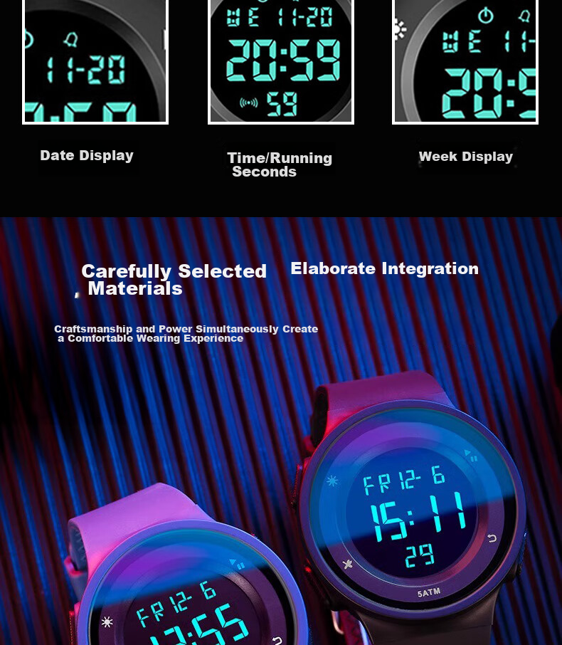 Yajia Digital Watch, Multi-Functional Calendar with Digital Display, Stylish And Simple Design for Students, Fashionable Electronic Watch 7