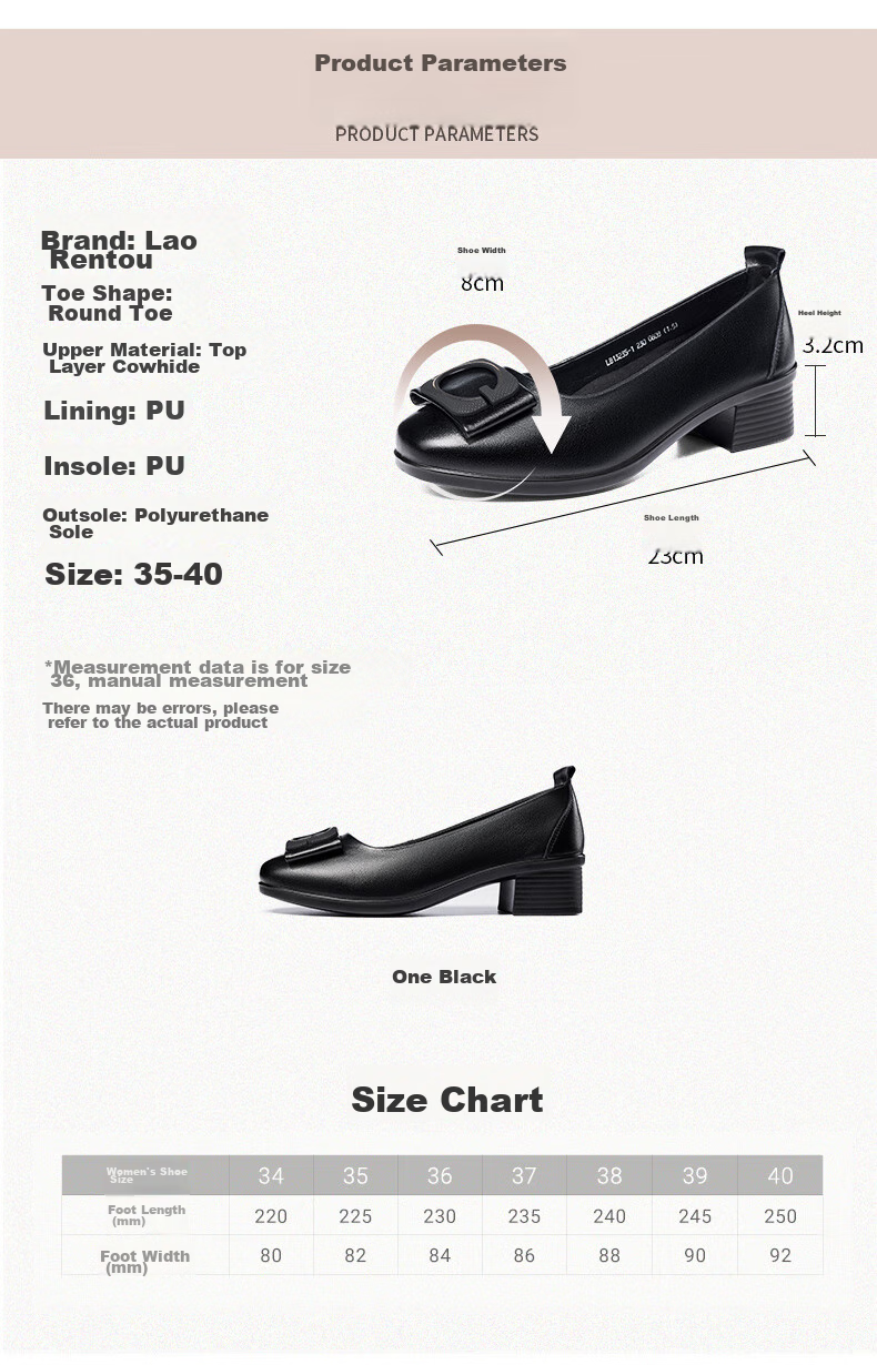 LAORENTOU Women's Single Shoes, Fashionable Professional Chunky Heel, Shallow Mouth Buckle Decoration, Mid-Heel Commuter Work Shoes, LB13235, Black, Size 35 6