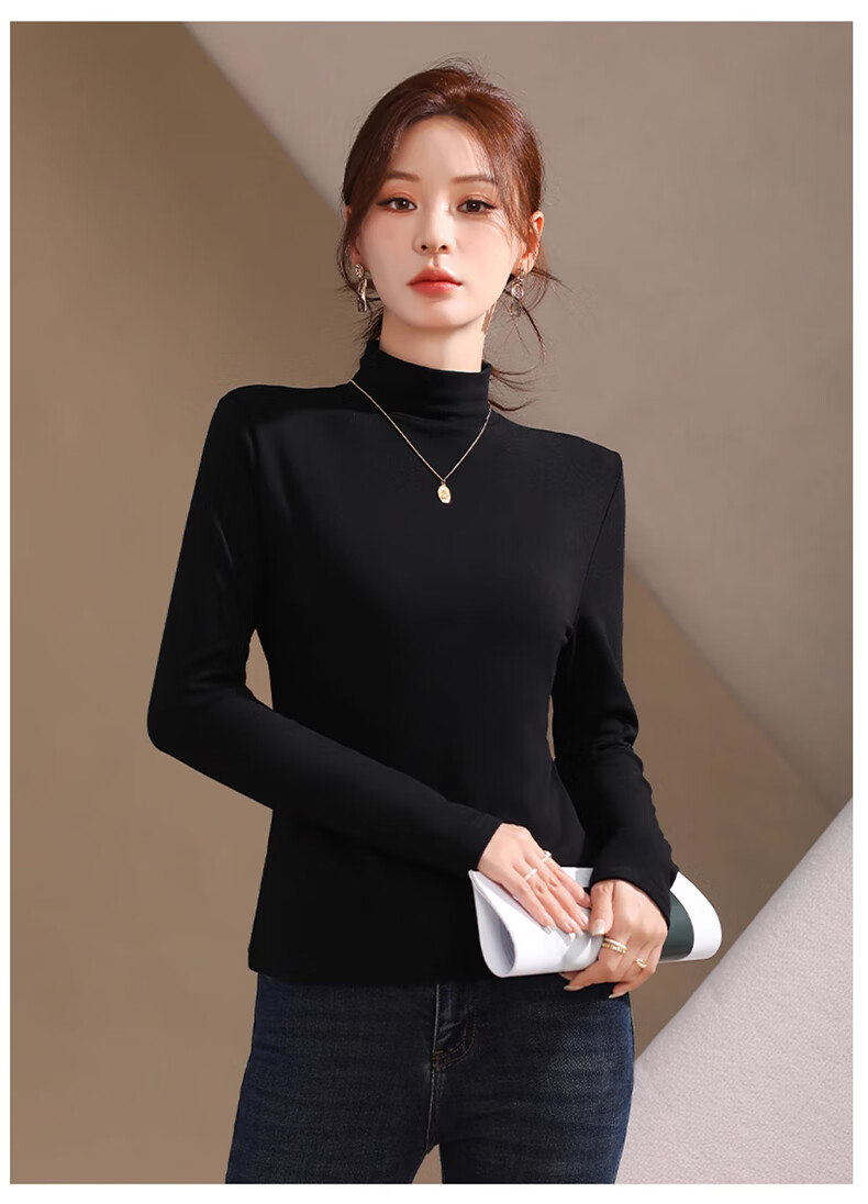XUEXIMAN Women's Turtleneck Base Layer Top, Spring Season, German Velvet Brushed Undershirt, 7a Antibacterial Slim-Fit Inner Wear Top 18