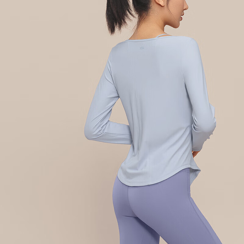 VFU Xiaomanyao Yoga Top, Long Sleeve Women's Quick-Dry Sun Protection Fitness Workout Shirt, Pilates Cover-Up for Autumn, Blue Wind Chime, Size L