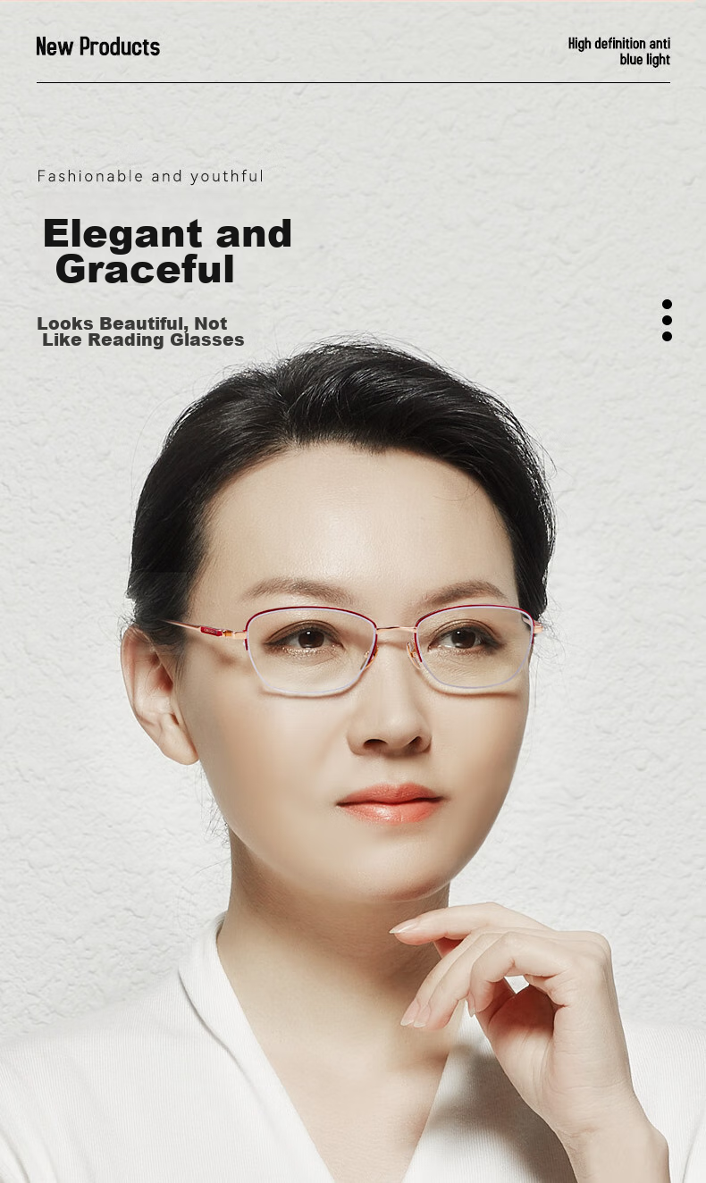 Xiyanghong Pure Titanium Reading Glasses for Women, Fashionable High-End Anti-Blue Light Mother's Day Gift for Mom A103M 400 Degree 2