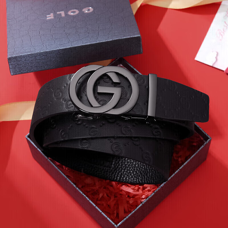 GOLF Men's Belt, Double-Sided Top-Grain Leather Waistband, Automatic Buckle Trouser Belt, Gift Box Packaging, Father's Day Gift for Dad