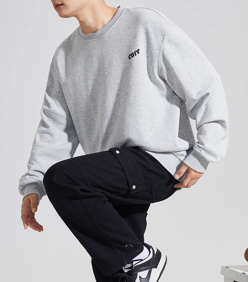 Huili Men's Sweatshirt, 320g Heavy Cotton, Autumn Long-Sleeve T-Shirt, Trendy Inner Layer, Loose-Fitting Men's Top, Black, Size L 2