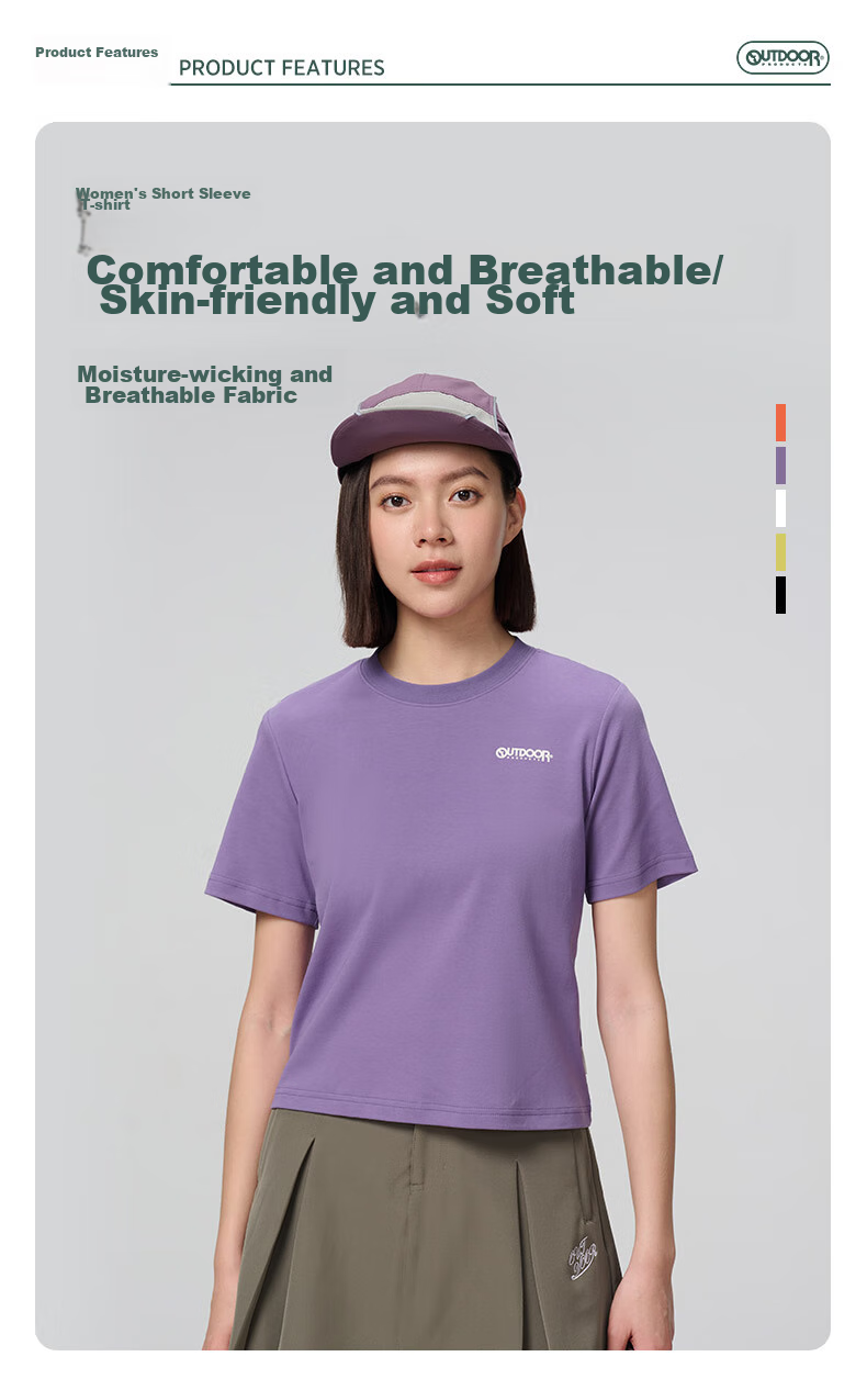 OUTDOOR PRODUCTS Women's Pure Cotton T-Shirt Spring Summer 2026 Breathable Couple Short Sleeve Light Spring Dopamine Rainbow T-Shirt OFTX422461 2