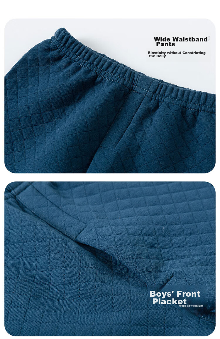 Dingguagua Boys' Thermal Underwear, Single Pack, Autumn And Winter Air Cotton Three-Layer Padded Thick Style Boys' Long Johns, Blue, Size 140 3