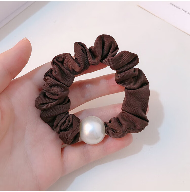 Yefili Two-Piece Premium Round Bead Small Intestine Hair Tie Elastic Ponytail Holder Hair Accessory 5