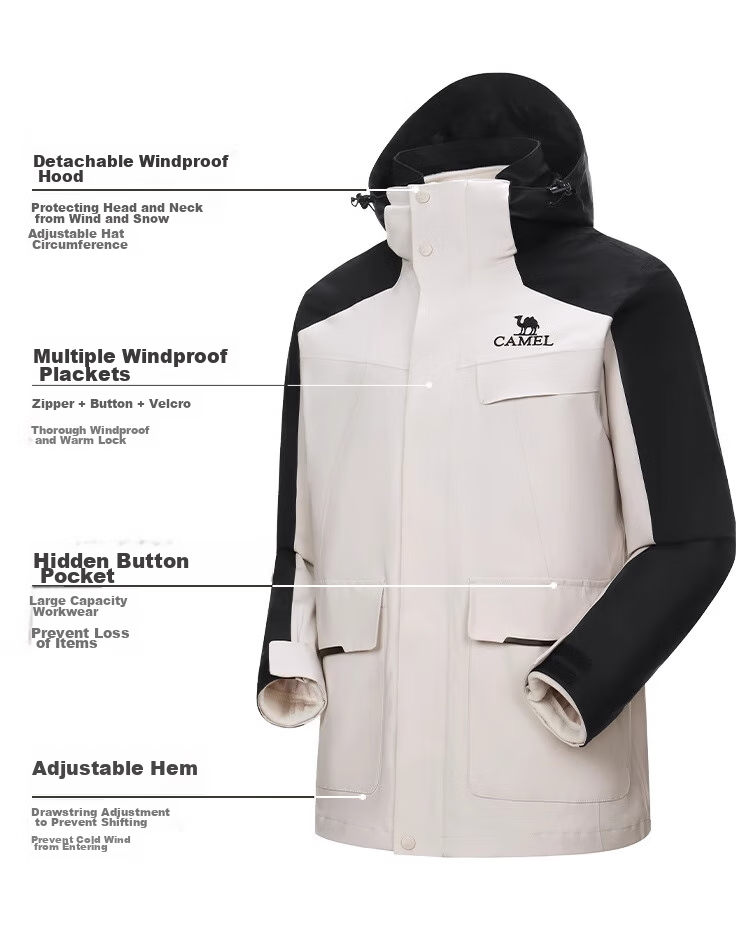 CAMEL Men's Three-In Detachable Outdoor Windproof Waterproof Mountaineering Jacket, 1071 M 9