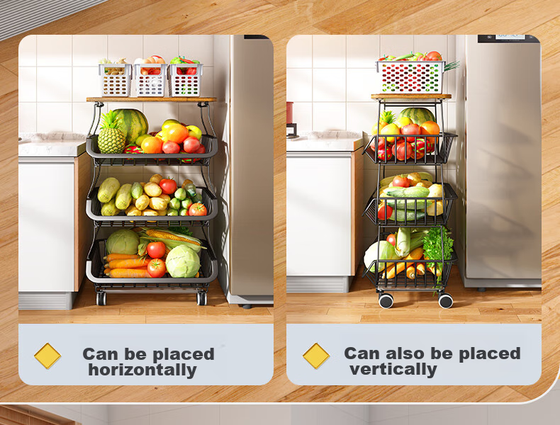 Shuaishi Kitchen Vegetable Storage Rack, Fruit Basket, Snack Organizer, Multi-Layer Floor-Standing Mobile Cart 4