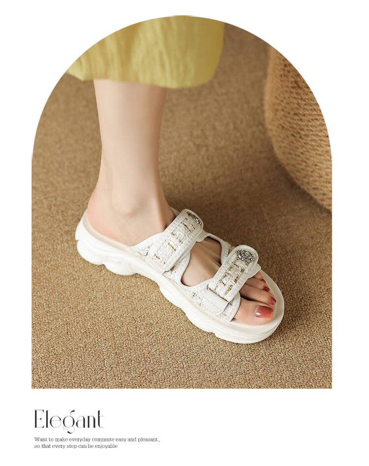 ZHR Women's Sandals, Summer Sports Casual Beach Shoes, Chanel-Style Fashionable Women's Shoes, ES02 Beige (Sandals), Size 37 15