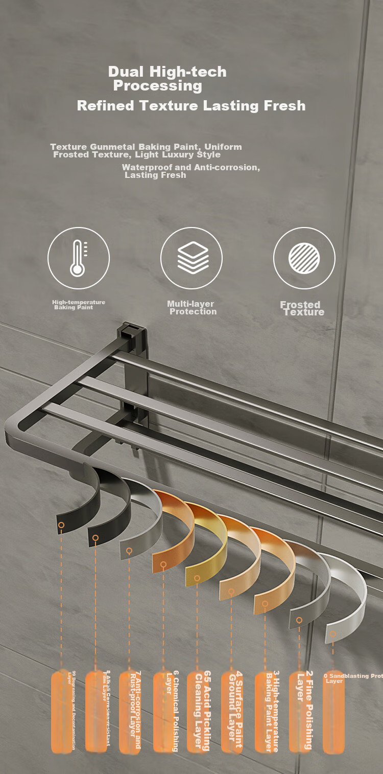 JD Original Anti-Gravity Series Foldable Towel Rack No Drilling Required Wall-Mounted Storage Shelf for Bathroom 5