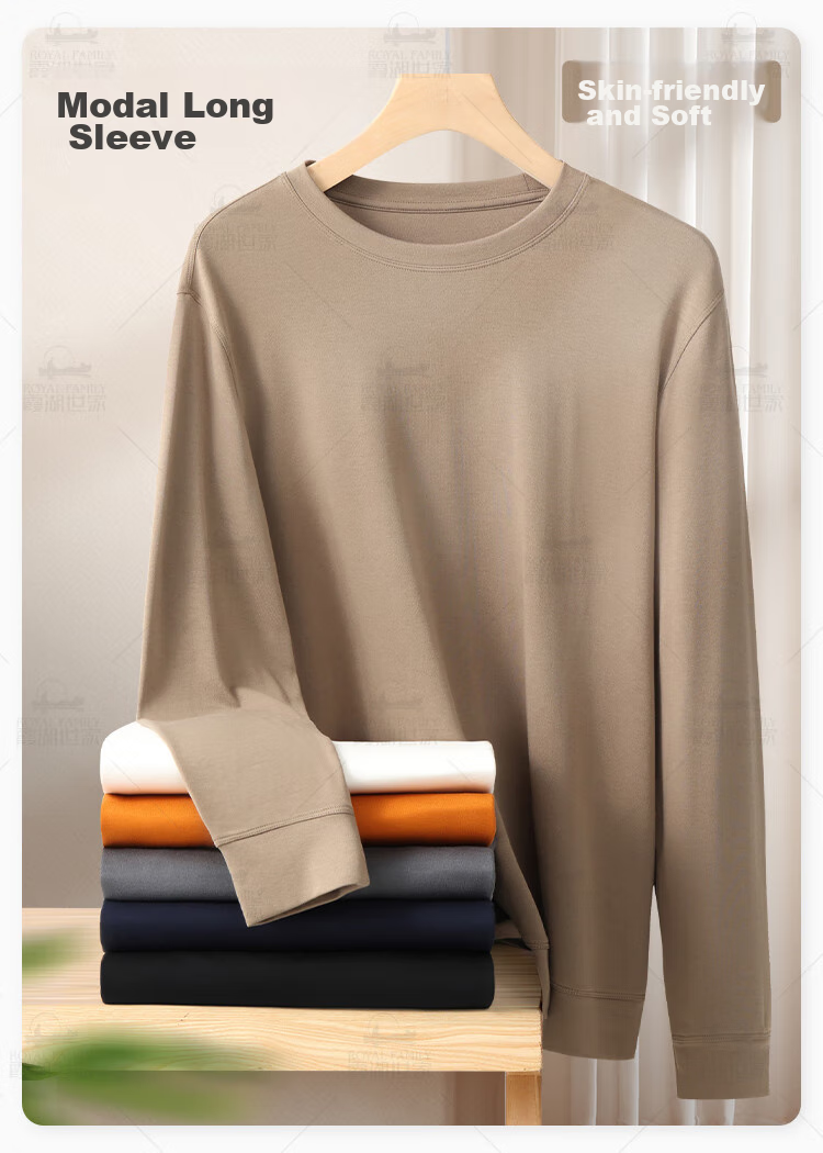 Xiahushijia [Fall New Arrival] Modal Liquid Ammonia Cotton Long-Sleeve T-Shirt for Men, 20247A Antibacterial Round Neck D107A 4