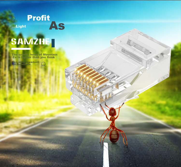 SAMZHE Cat5e Gold-Plated Crystal Head, 8P8C Network Cable Connector, RJ45 Computer Network Connection Head, 50U Thickened Gold-Plated Crystal Head, 100 Pieces, DJ-550U 2