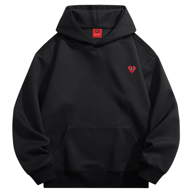 Chaersitaoxin Hooded Sweatshirt for Men And Women, Couple Matching Style, Solid Color Basic Versatile Fleece-Lined Thick Pullover Top, Black, Size S
