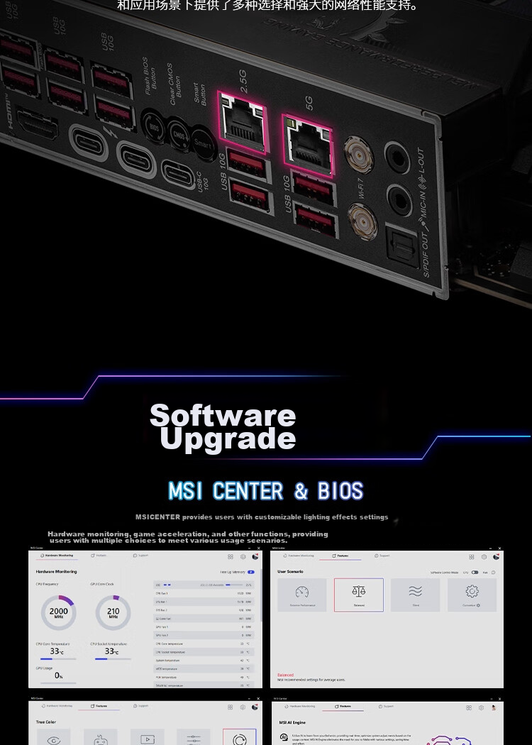 MSI MPG Z890 CARBON WIFI Dark Motherboard Supports CPU 285K/265K/270K/250K (Intel Z890/LGA 1851) 12
