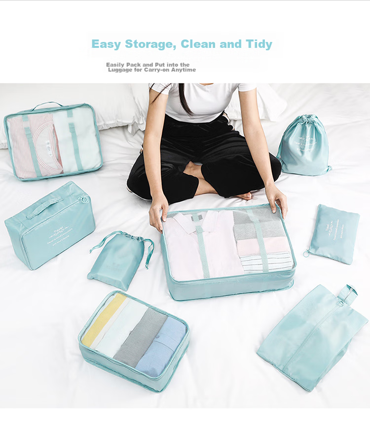 BUBM Travel Storage Bag, Luggage Organizer, Clothes Sorting Pouch, Tourist Clothing Storage, Drawstring Shoe And Underwear Bag, Eight-Piece Set 2