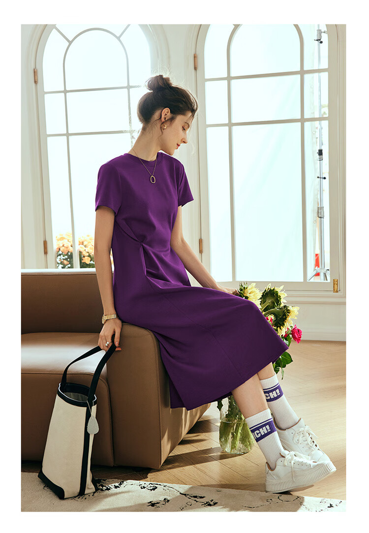 Olrain Eurielle Short Sleeve Dress Women Summer French Style Waist Slim Knitted Long Dress Dark Gray XL 15