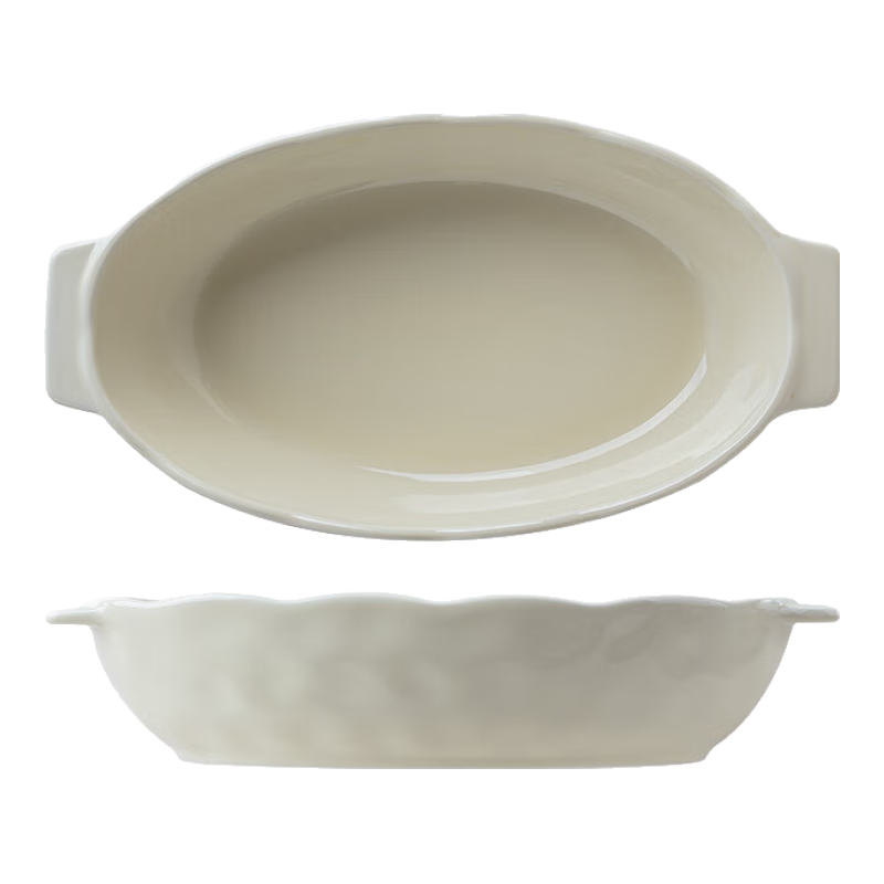 Banwu Life Ceramic Baking Dish Oven Cheese Baked Rice Pan Home Double-Handle Baking Tray Microwave Oven Plate Baking Tool