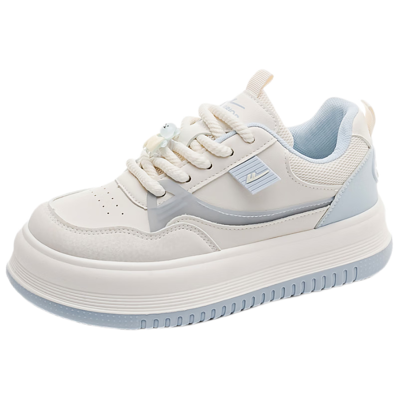 Warrior Official Women's Casual Shoes 2026 Summer New Thick Sole White Sneakers Breathable Shoes for Women Light Blue Size 35