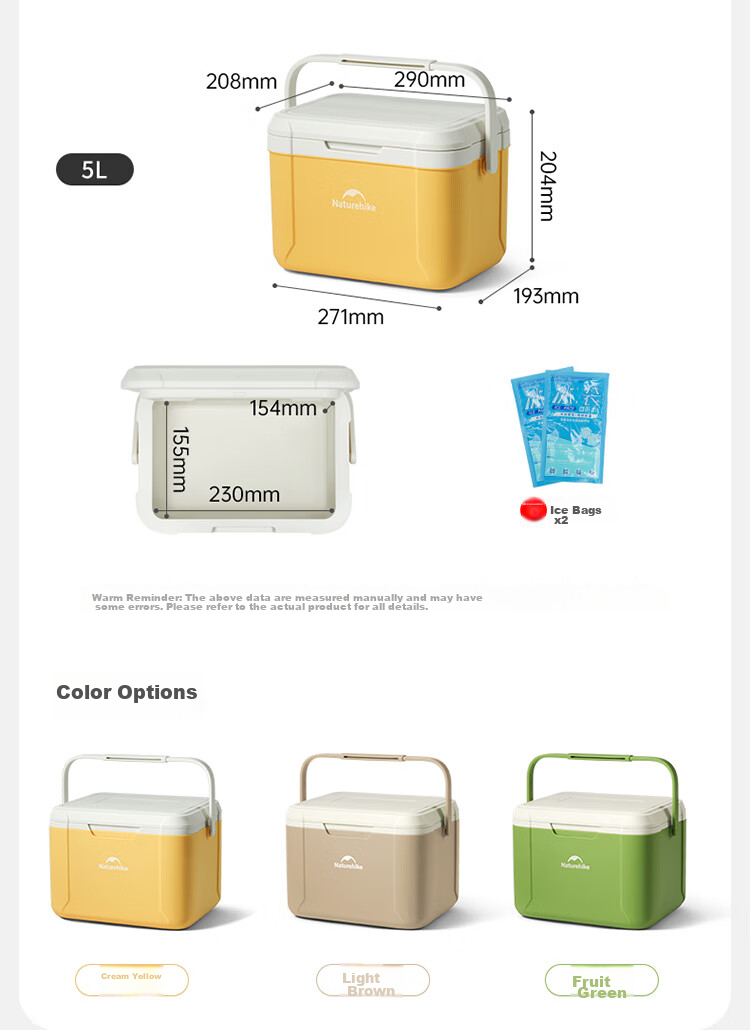 Naturehike Insulated Cooler Box, Ice Storage Box, Outdoor Camping Cooler, Portable Car Refrigerator, Large Capacity 18L 20