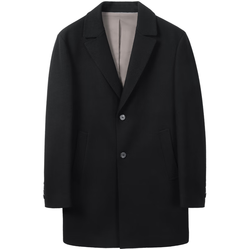Goldlion Wool Autumn Winter Men's Woolen Coat Blazer Collar Business Mid-Length Jacket 99-Black M