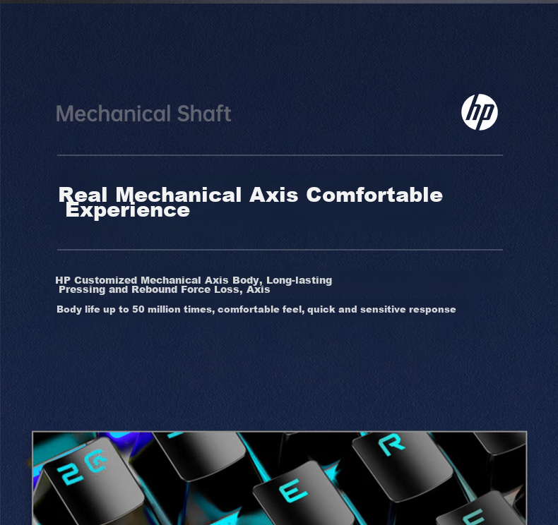 HP K10G Mechanical Keyboard with Blue Switches, Wired Keyboard for Gaming, E-Sports, Office Work And PUBG, 104 Keys Full-Size Compatible with Laptops And Desktop Computers, Full Anti-Ghosting 8