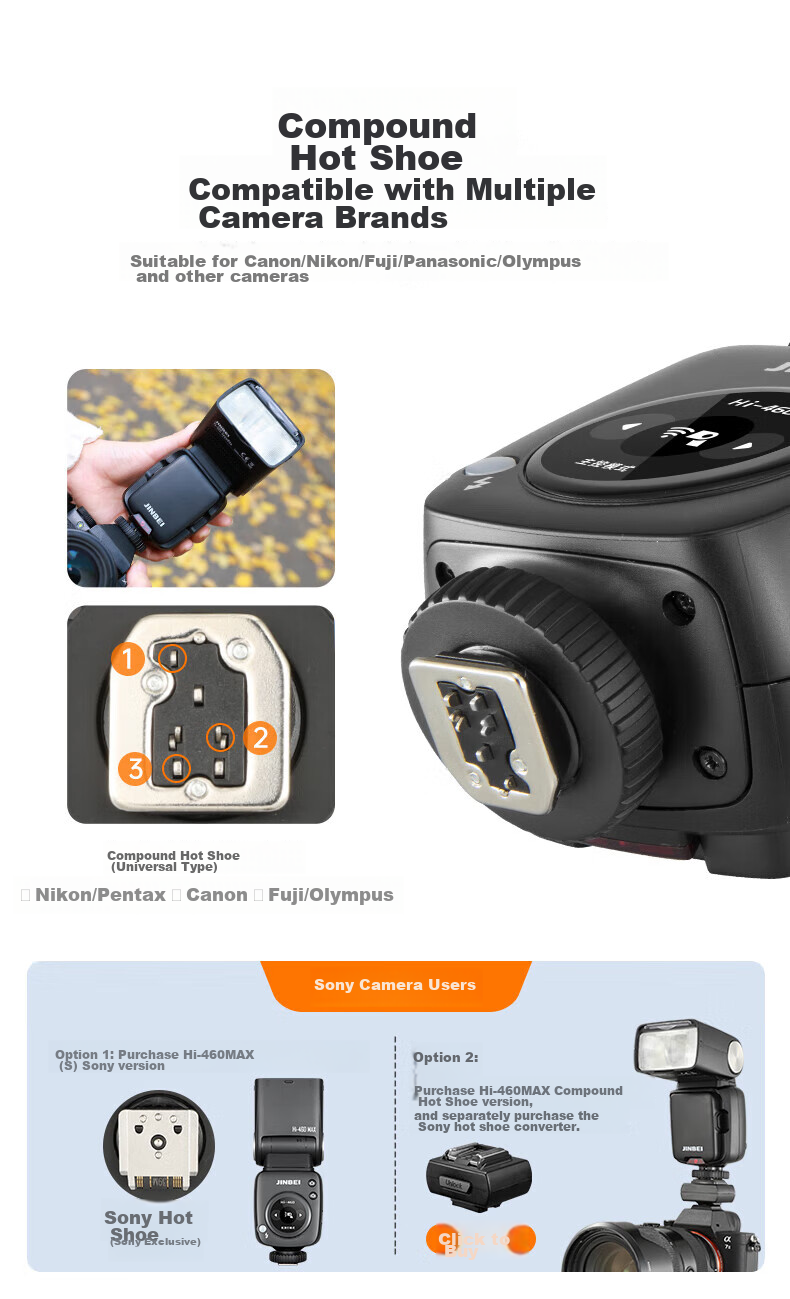 JINBEI Hi-460MAX Hot Shoe Flash for DSLR And Mirrorless Cameras, TTL High-Speed Sync, Portable for Outdoor Shooting, Compatible with Sony Hi-460MAX Sony Version (For Sony) 10