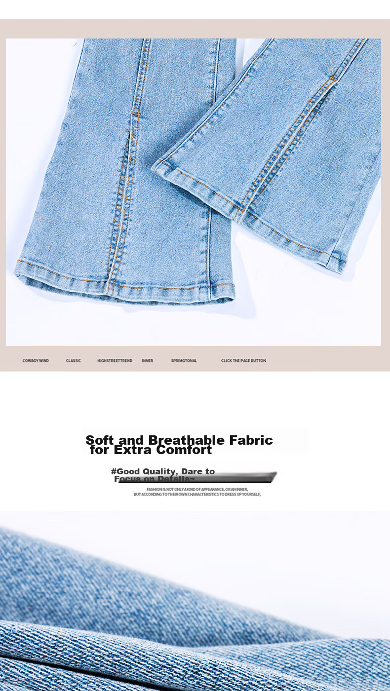 Langsha Micro Flare High-Waisted Slim-Fit Jeans for Women, Spring And Autumn Season, Butt-Lifting, Slimming, Side Slit, Flared Pants, Blue Casual Long Trousers 3