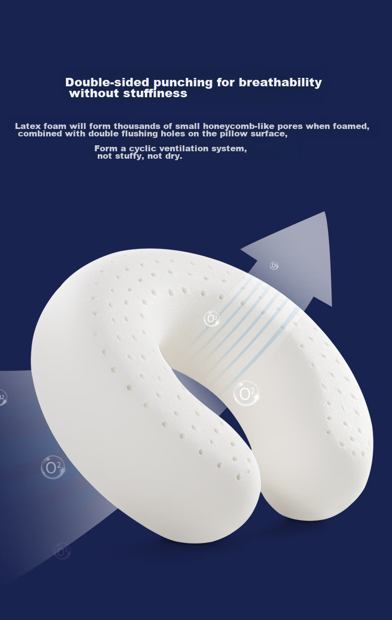 JAGO U-Shaped Pillow, Natural Latex One-Piece Molded Neck Pillow, for Airplane, Car Travel, Office Nap, Cushion Pillow 8