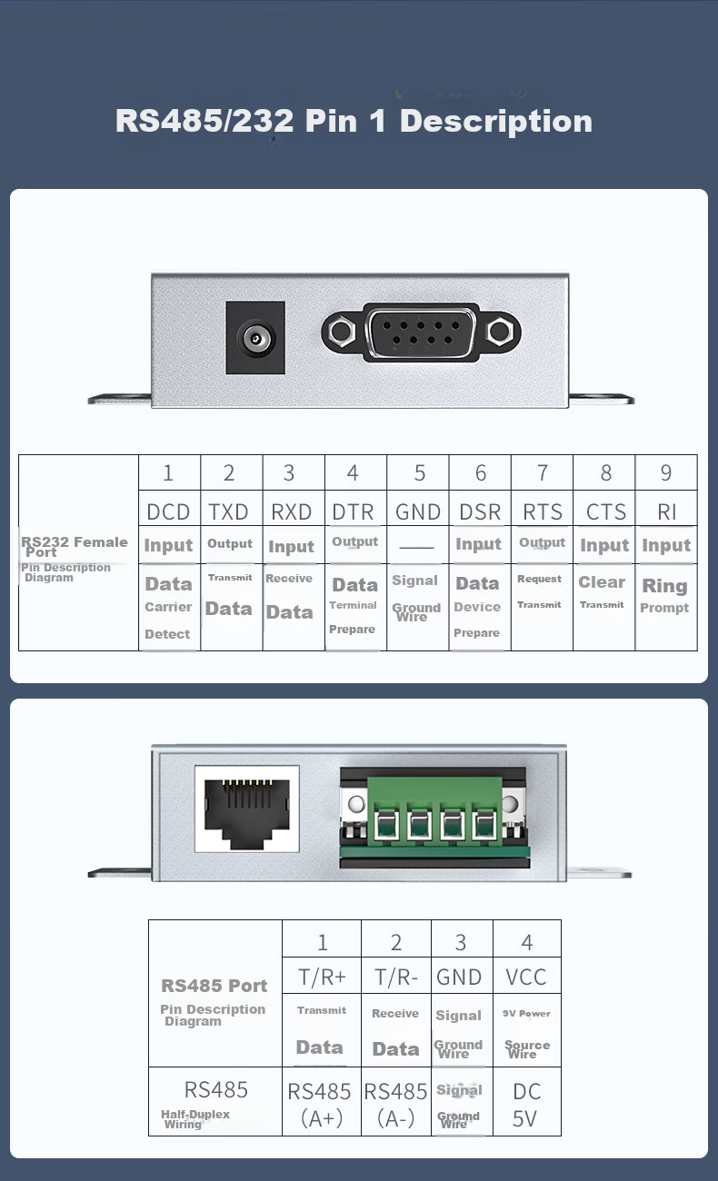 DTECH RS232 to RS485 Active Converter, Bidirectional Conversion Transmission, Industrial Grade 9-Pin Serial Communication Protocol, Lightning And Surge Protection Converter, DT-9020 11
