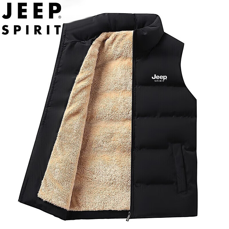 JEEP SPIRIT Men's Sleeveless Cotton Vest for Autumn And Winter, Warm Loose-Fitting Stylish Couple's Top, Black, Size L