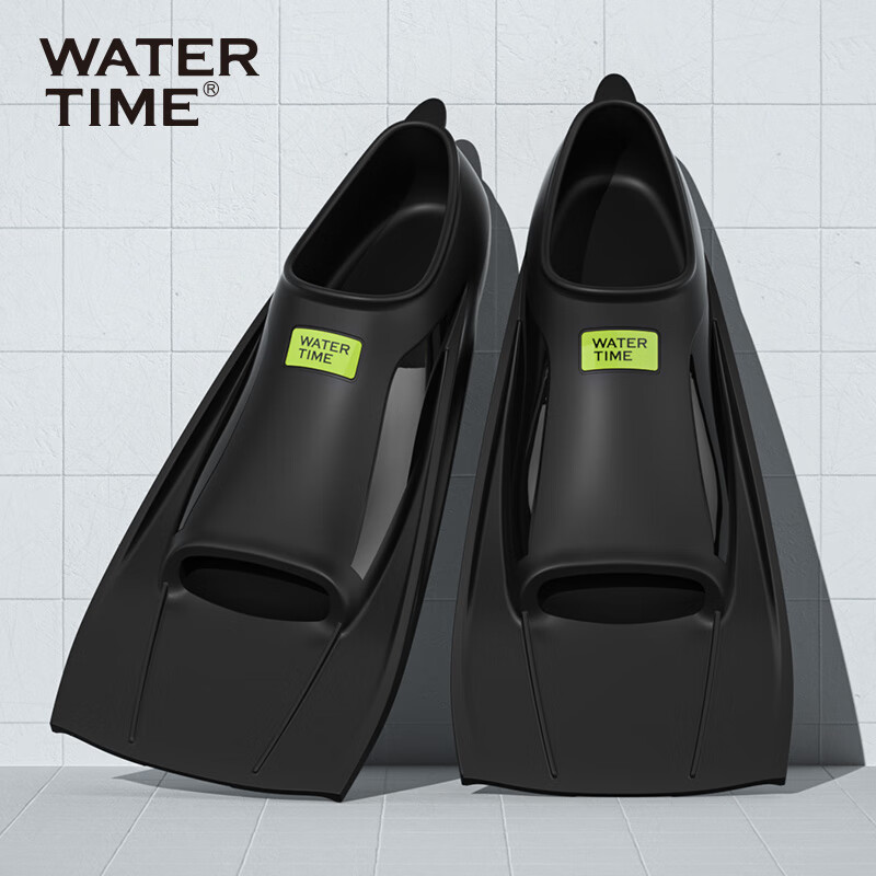 WATERTIME / Shuichuan Adult Freestyle Professional Swimming Training Short Flippers, Silicone Children's Duck Flippers Equipment, Black, Size 41