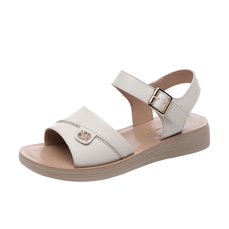 RED DRAGONFLY Women's Summer Sandals, Soft Leather And Sole Slippers for Mothers And Elderly, Beach Shoes WTK240782 Beige Size 38