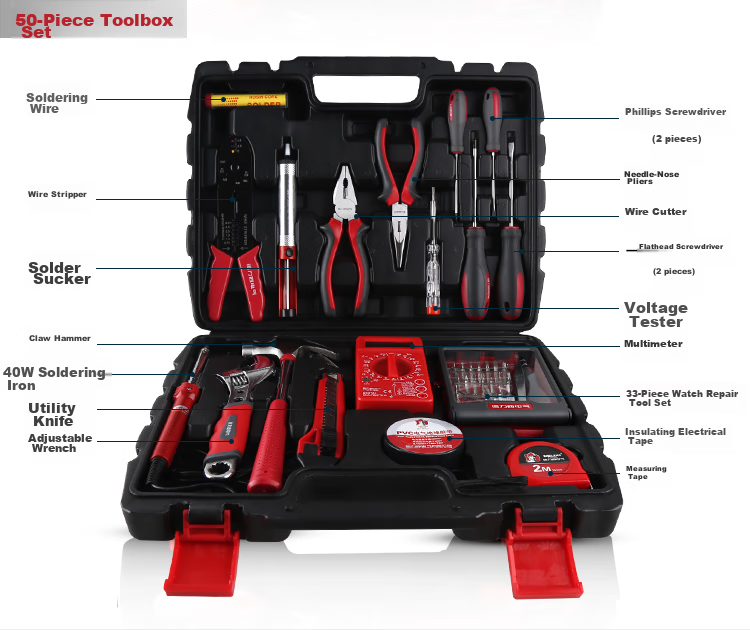 DELIXI ELECTRIC Household Multi-Functional Hardware Tool Set, Electrician And Carpenter Repair Hand Tool Kit, 33-Piece Set 8