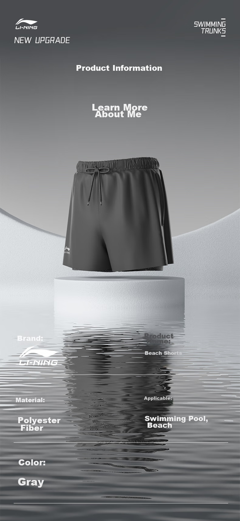 Li-Ning Swimming Trunks for Men, Anti-Embarrassment Swim Shorts, Knee-Length Double-Layer Comfortable High-Elasticity Water And Land Dual-Use Beach Shorts, 328 Black L 11