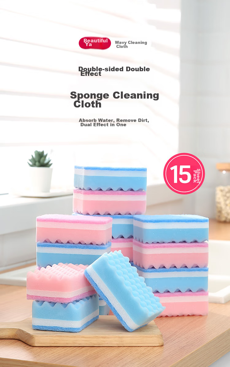 MARYYA Antibacterial Dish Scrubber, 15 Pieces, Kitchen Sponge, Dish Cleaning Cloth, Absorbent, Thickened, Oil-Removing, Wavy Sponge 1