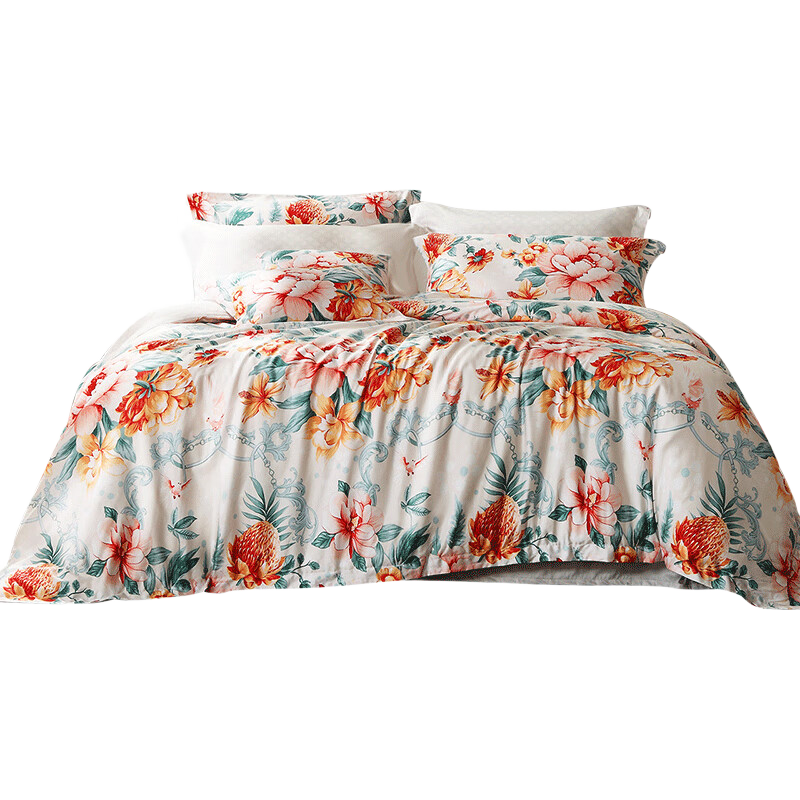 FUANNA Four-Piece Set Pure Cotton 60 Long-Staple Cotton Printed Bedding Set All-Cotton Bedsheet Duvet Cover Summer Moisturizing Yan 230*229cm Yellow