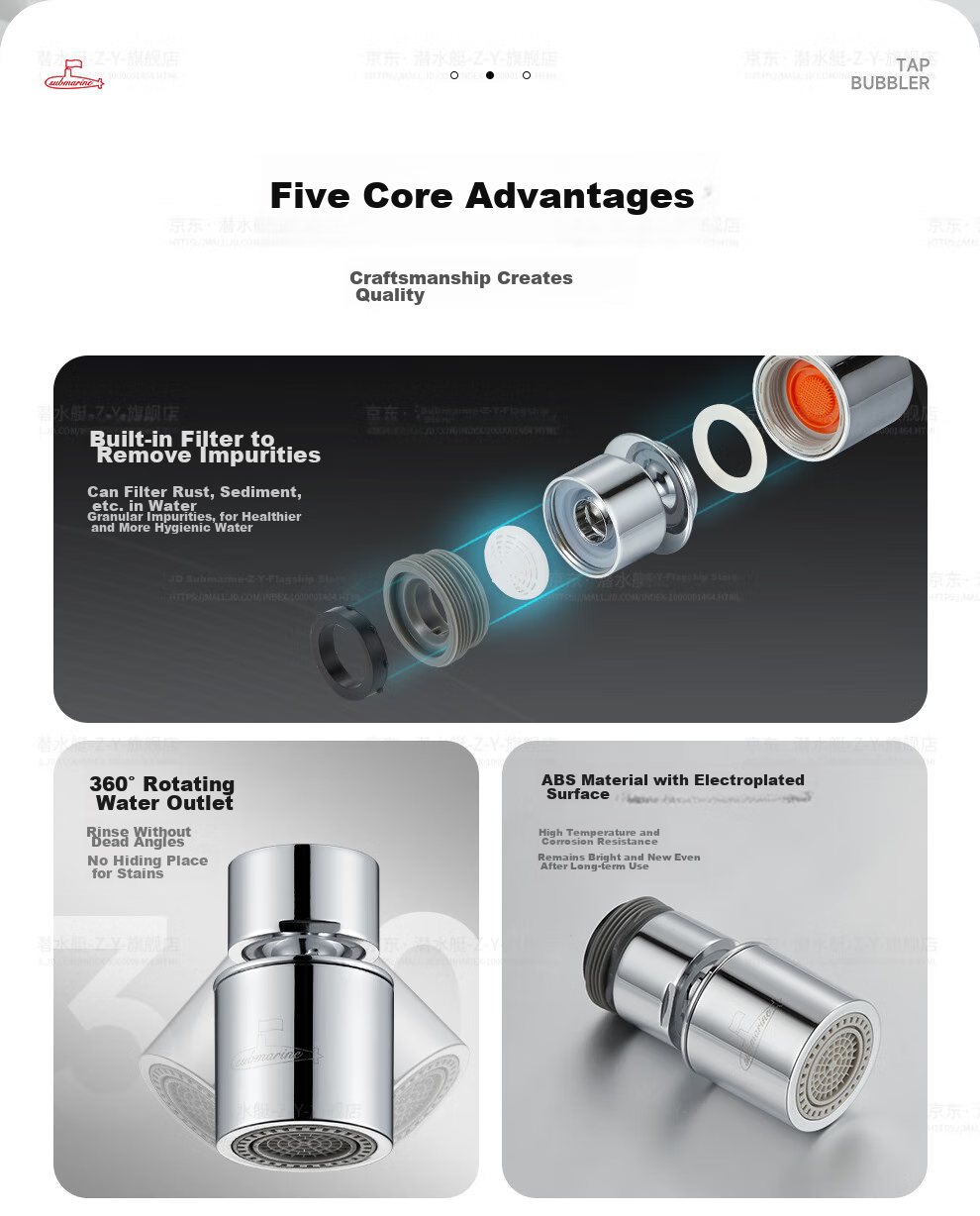 Submarine QP-2 Faucet Aerator Basin Sink Faucet, Splash-Proof, Rotatable Shower Head, Dual Water Output Modes 2