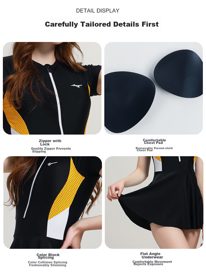 MIZUNO Women's One-Piece Swimsuit Dress, Hot Spring Swimwear, Plus Size, Tummy Control, Slimming, Quick-Drying, Conservative Swimming Costume A1320 Black S 13