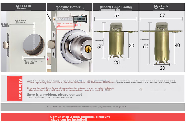 BLOSSOM Spherical Door Lock, Interior Room Door Lock, Wooden Door Bedroom Door Handle Lock, JD201B Grade Lock Cylinder 13