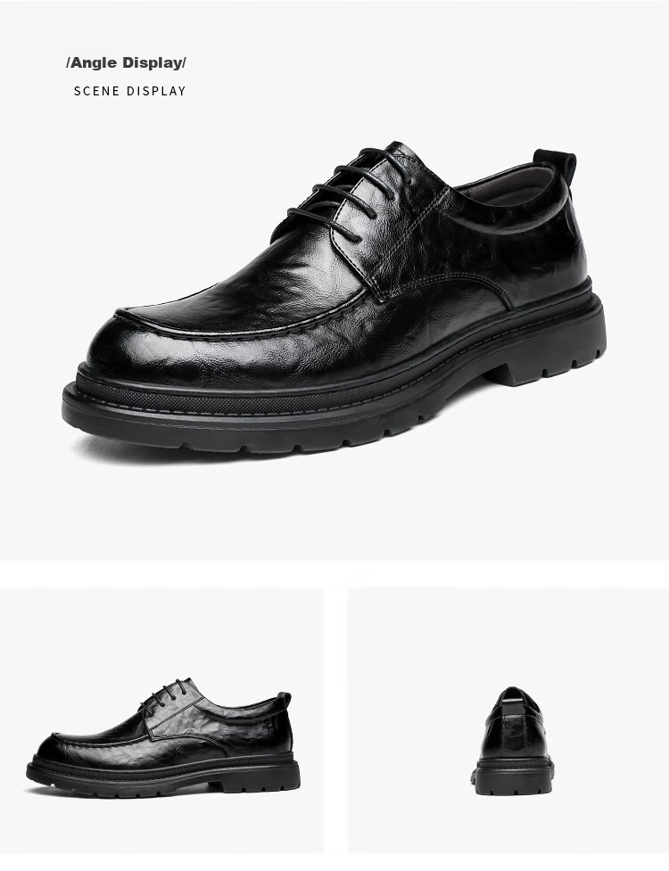 CARTELO British Men's Formal Leather Shoes, Breathable Classic Business Men's Shoes, Hand-Grain Low-Top Leather Shoes for Men, 9903 Black, Size 42 18