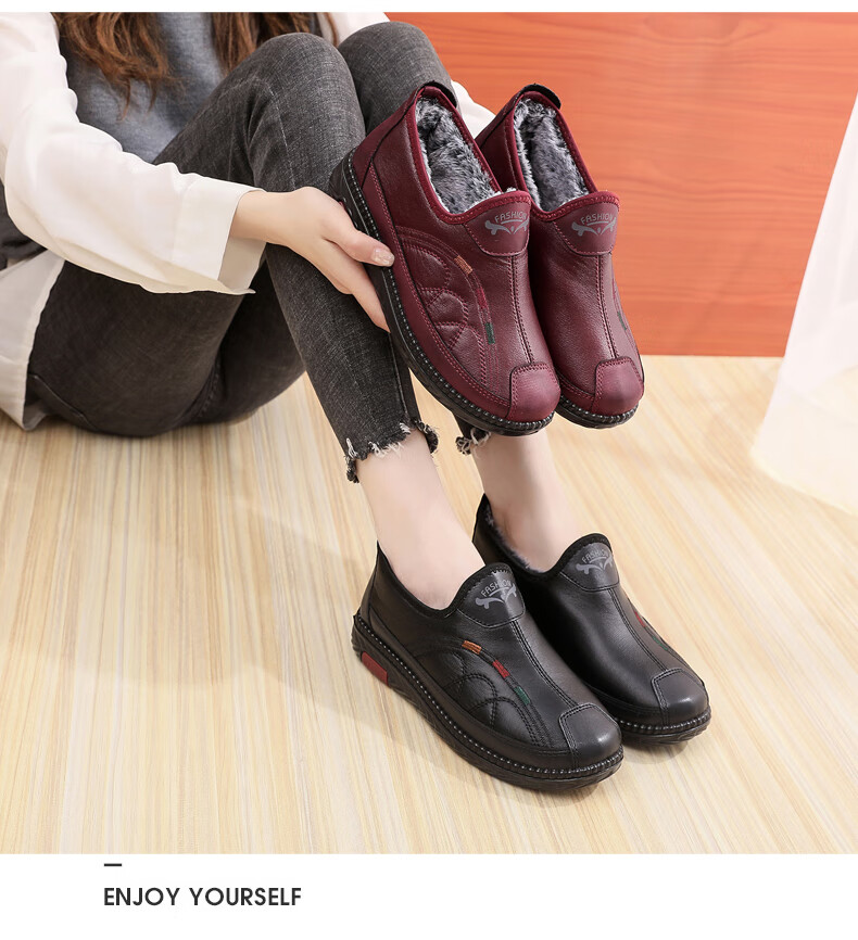 Ankang Old Beijing Cloth Shoes for Women, Winter Fleece-Lined Warm Middle-Aged And Elderly Mom Cotton Shoes Soft Sole 78977 Red 35 9