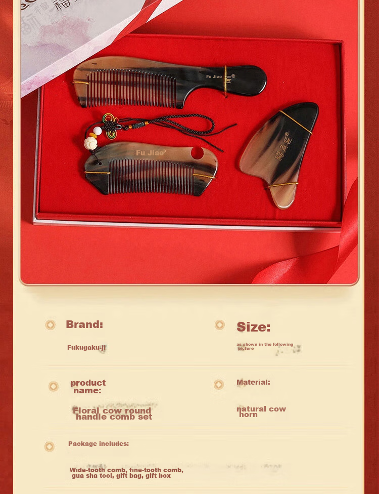 Fujiaojiang Ox Horn Comb for Women, Hair Straightening Gua Sha Massage Tool, Birthday Valentine's Day Wedding Gift, Mid-Autumn Festival Present for Girlfriend Wife Mother Elders, Practical High-End Thoughtful Gift 5