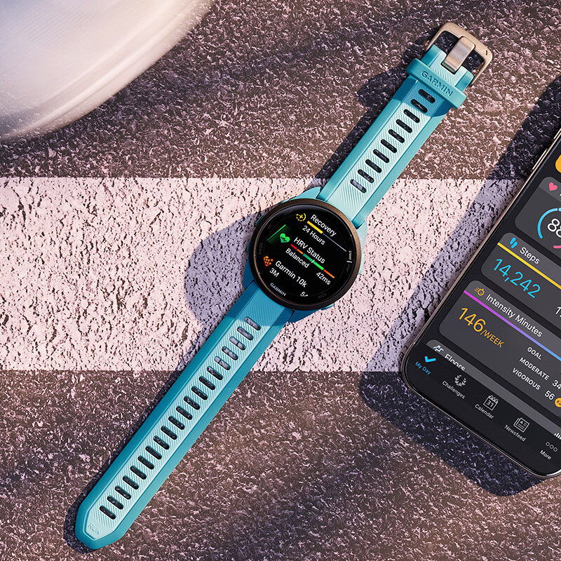 GARMIN Forerunner165 Heart Rate And Blood Oxygen Multi-GNSS Outdoor Sports Smartwatch, Music Version, Aurora Blue